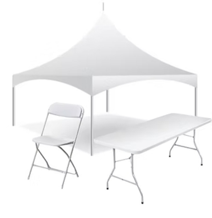 Tents, tables, and chairs